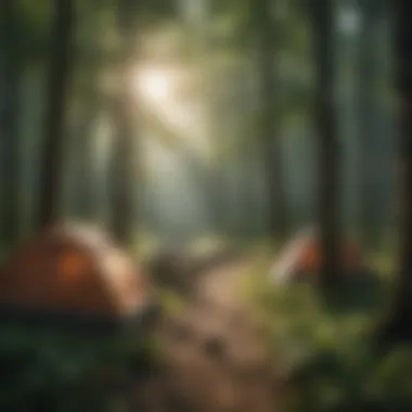 Scenic Campsite Along the Appalachian Trail A scenic view of a campsite along the Appalachian Trail surrounded by lush greenery