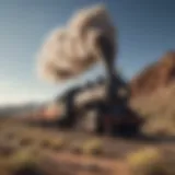 Vintage steam train chugging through the Arizona desert