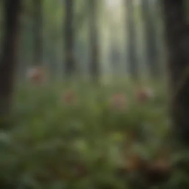 Close-up view of catchfly seed pods in a forest setting