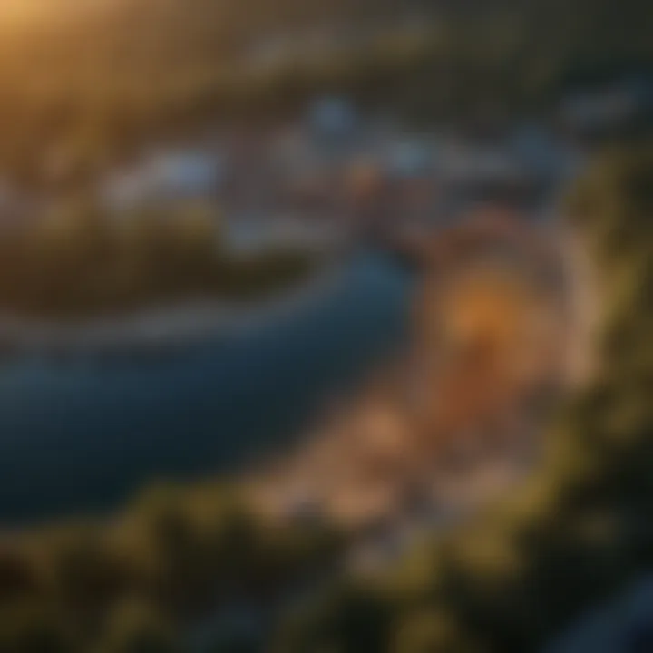 Aerial view of Cedar Point at sunset