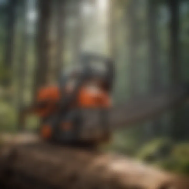 Powerful Chainsaw in Action Chainsaw in forestry setting