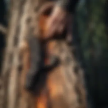 Analyzing Fire's Impact on Tree Bark Close-up of fire ecologist analyzing charred tree bark