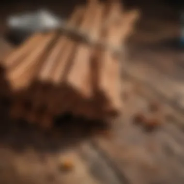 Close-up of aromatic cinnamon sticks on rustic wooden surface