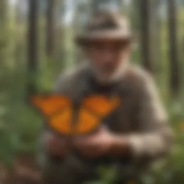 Dedicated Citizen Scientist Tagging Monarch Butterflies for Research Citizen Scientist Tagging Monarch Butterflies