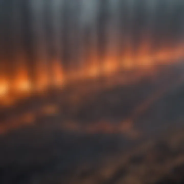 Aerial view of a forest engulfed in flames during a wildfire
