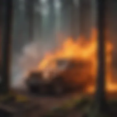 Close-up of Class A fire foam being sprayed on burning trees