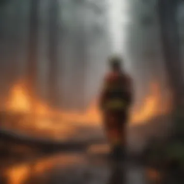 Firefighter using Class A foam on burning trees