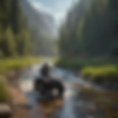 ATV crossing a serene river in Colorado