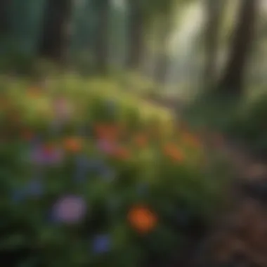 Colorful array of native wildflowers blooming in the forest undergrowth