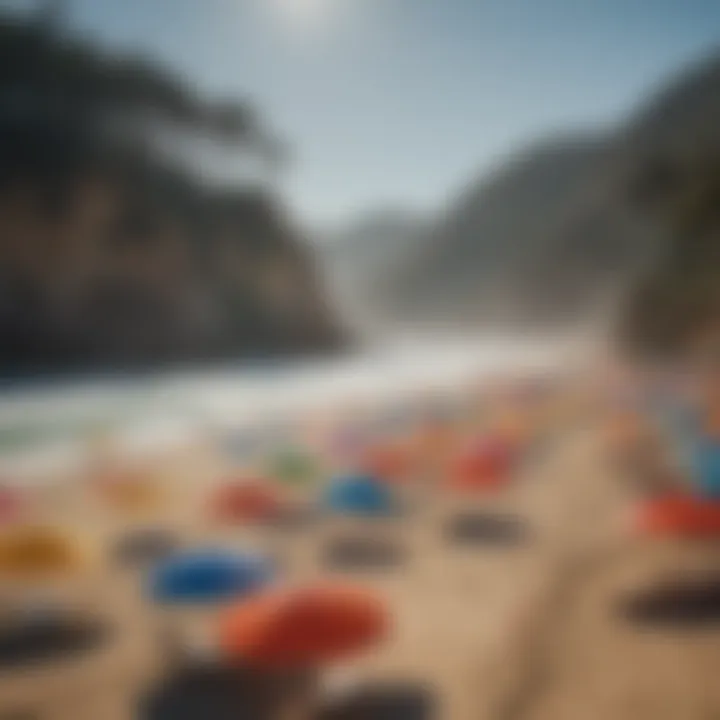 Colorful beach umbrellas lining the shore in Southern California