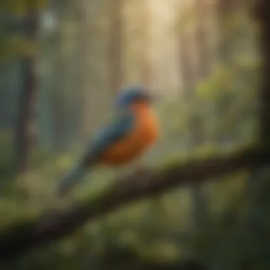 Avian Symphony: Harmony in Diversity Colorful bird species perched on branch in national forest patch