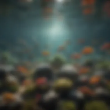 Close-up of a variety of colorful fish species in clear water