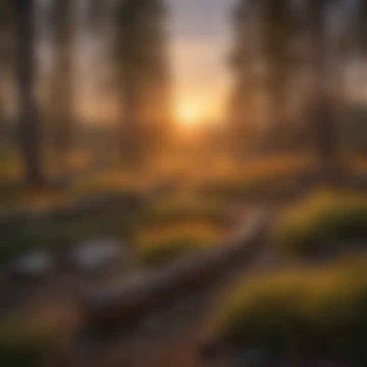 Colorful sunset casting a warm glow over Southwestern USA forest