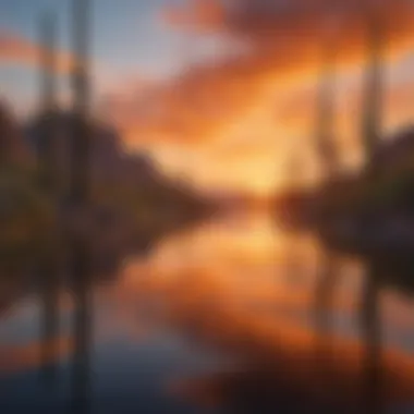 Vibrant Sunset Reflection Colorful sunset over Saguaro Lake, painting the sky with vibrant hues