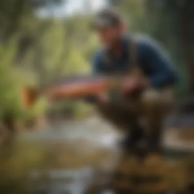 Vibrant Trout Catch Colorful trout caught during fly fishing in Santa Fe