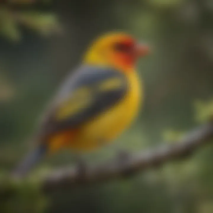 Colorful Western Tanager perched on a Branch