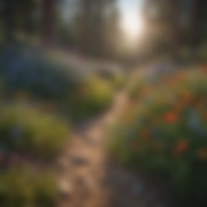 Colorful wildflowers blooming along the path