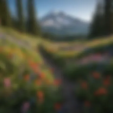 Colorful wildflowers blooming on slopes of Mt. Hood