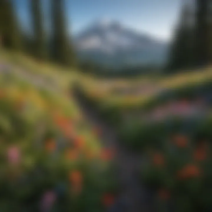 Colorful wildflowers blooming on slopes of Mt. Hood