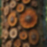 Magnified view of fungal spores on tree bark