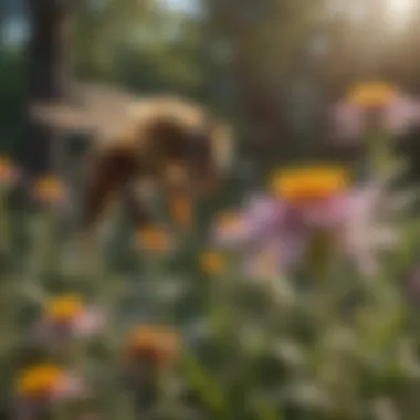 Busy bees pollinating colorful wildflowers