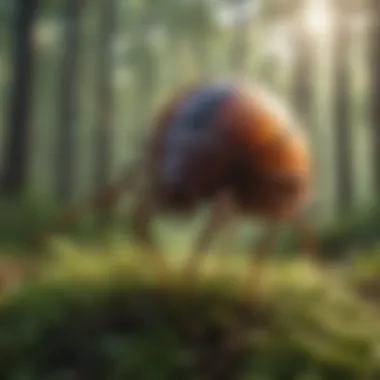 Tick Identification in Forest Setting Detailed illustration of a tick in forest environment