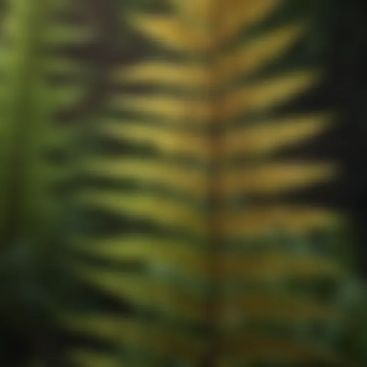 Close-up of fern reproductive structures and spores