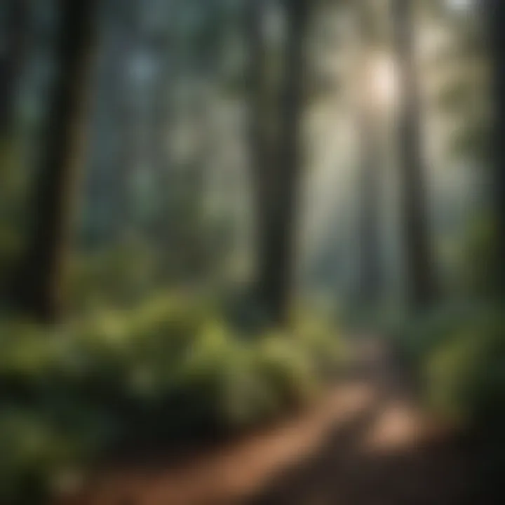 A lush forest scene showcasing a variety of native plants