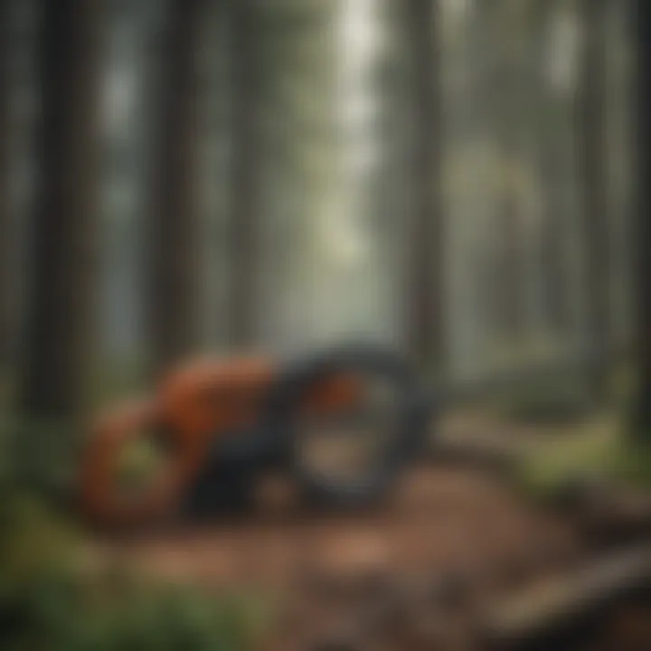 Single buck saw displayed alongside modern forestry tools