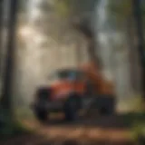 Heavy-duty tree pulling machinery in a forested area