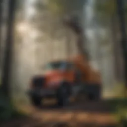 Heavy-duty tree pulling machinery in a forested area