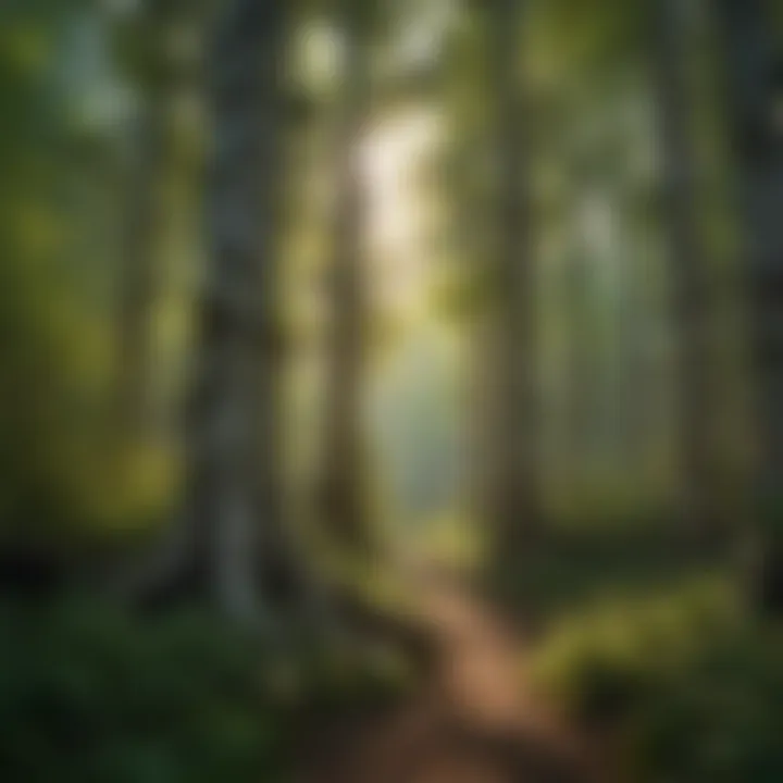 Box Elder Trees in a Rich Forest Ecosystem A dense American forest showcasing box elder trees amidst diverse flora.