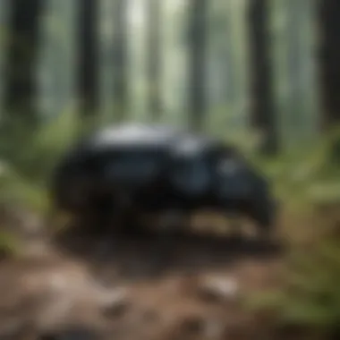 Illustration depicting the ecological interactions of black beetles in forests