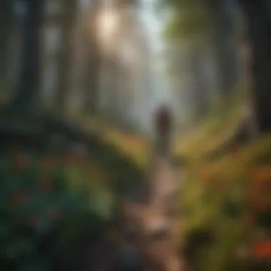 Traversing Vibrant Flora in the Wilderness Hiker navigating through rugged terrain with a backdrop of colorful flora