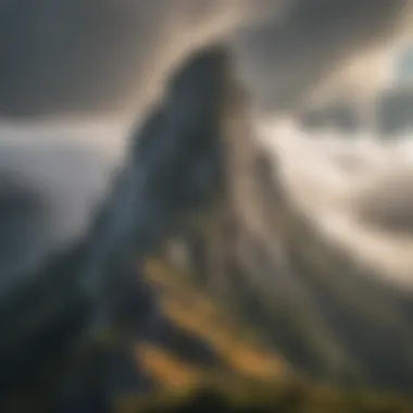 Majestic Summit Enveloped in Mist Majestic mountain peak shrouded in mist