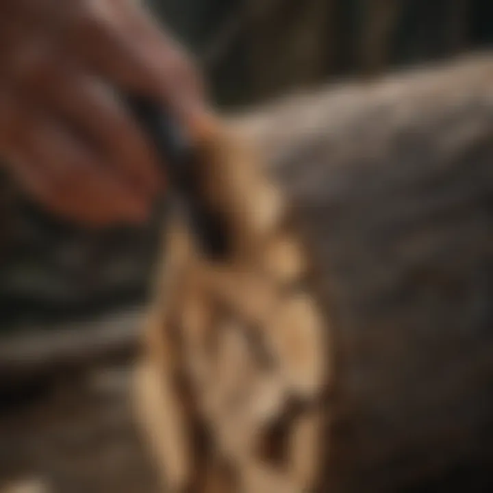 Close-up of measuring a cord of firewood