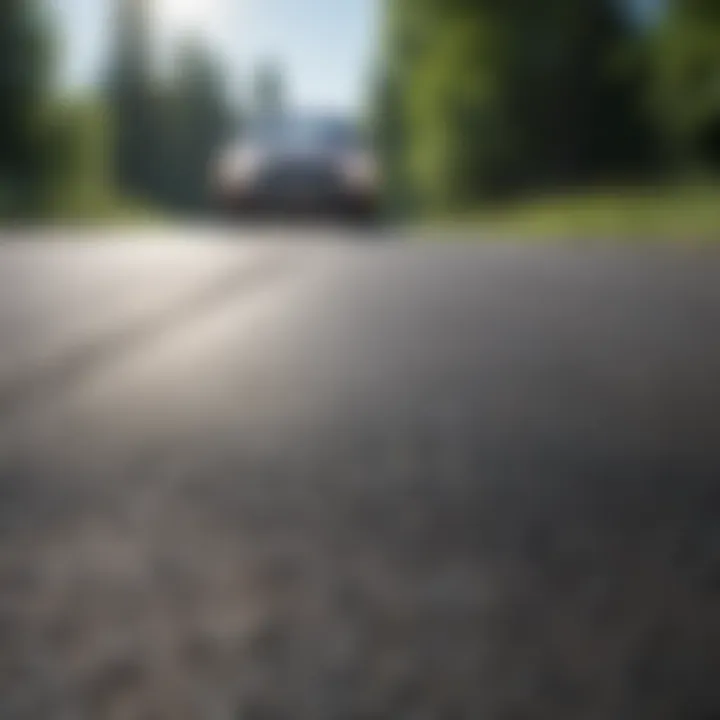 Close-up of asphalt being laid on a freshly paved road