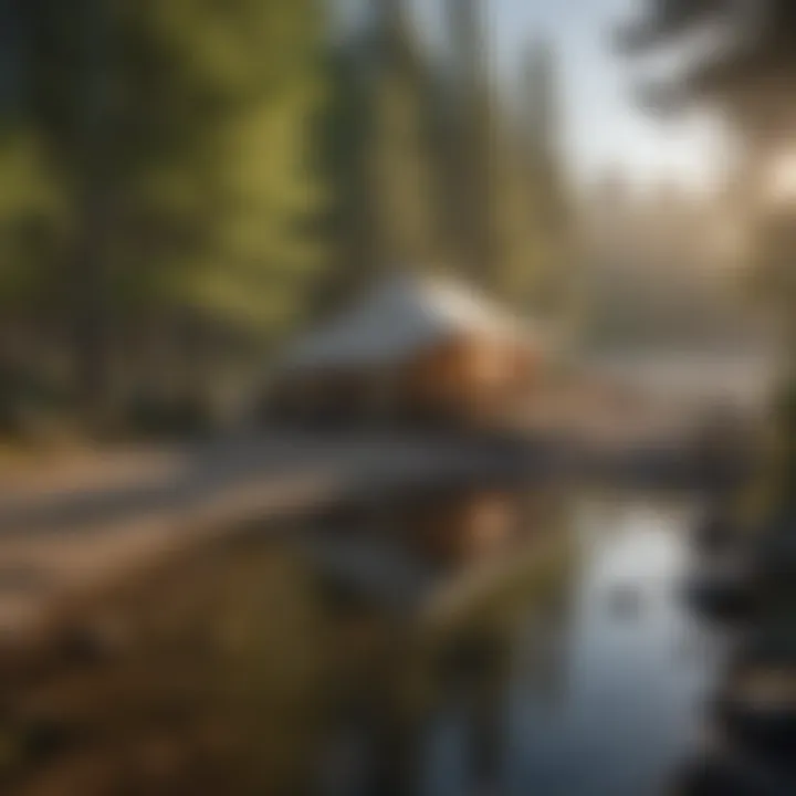 Cozy tent setup by the tranquil waters of Sand Lake Campground