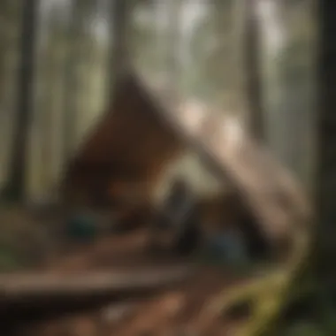 Crafting a Shelter Survivalist crafting a makeshift shelter in the forest