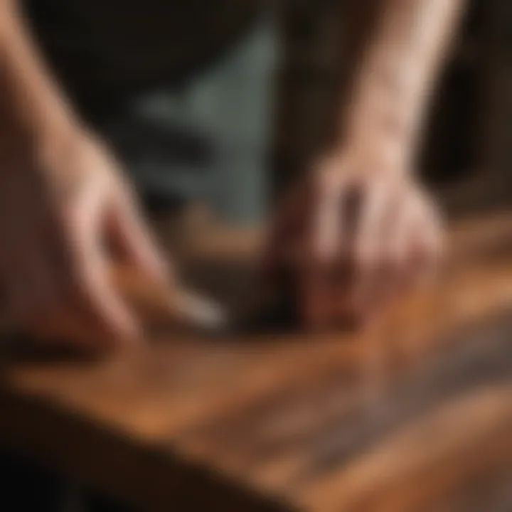 Artisan applying intricate wood staining technique