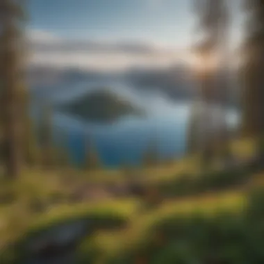 A close-up of diverse flora surrounding Crater Lake, highlighting its ecological richness