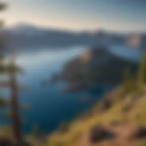 A breathtaking view of Crater Lake's deep blue waters surrounded by rugged cliffs