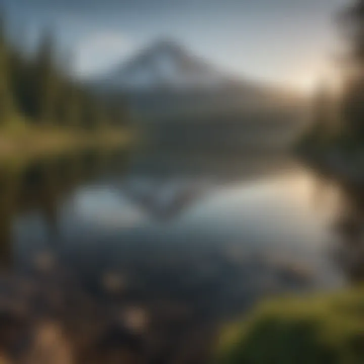 Crystal-clear mountain lake reflecting Mt. Hood