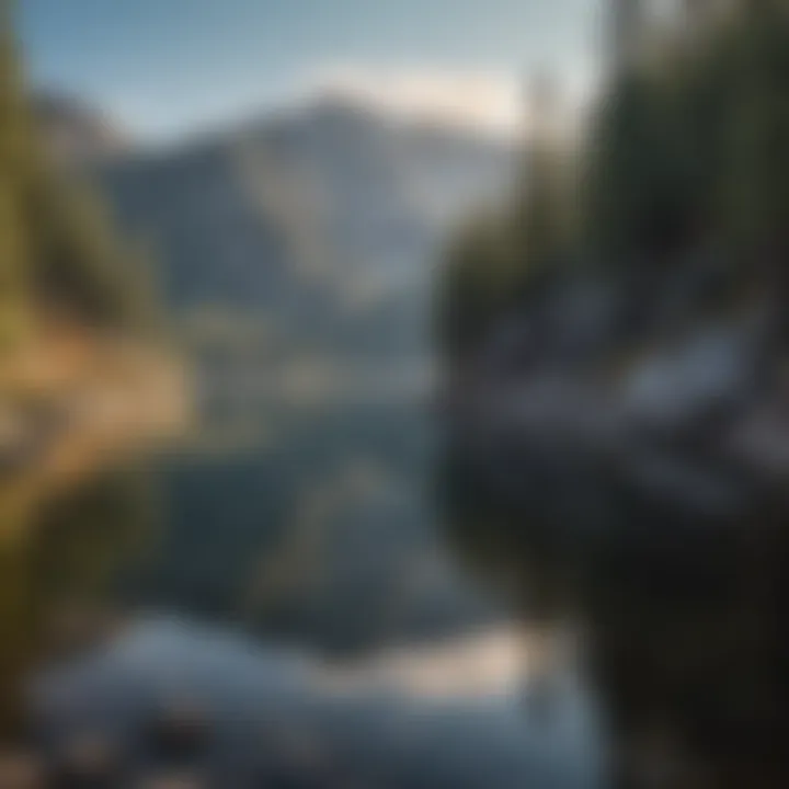 Crystal clear lake reflecting the surrounding mountains