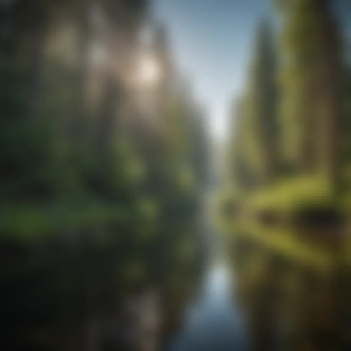 Crystal clear river reflecting the surrounding nature in Lowman, Idaho
