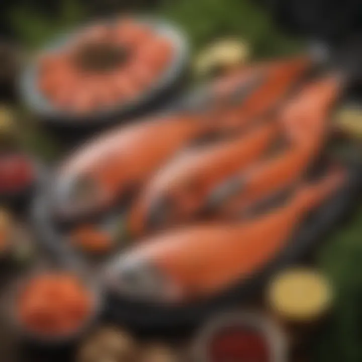 An artistic arrangement of Coho and Sockeye salmon dishes, emphasizing their culinary versatility.