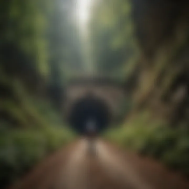 Cyclist Exploring Historic Tunnel on Hiawatha Bike Trails