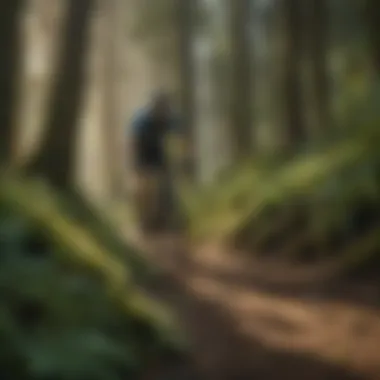 Cyclist navigating a challenging uphill terrain with lush greenery