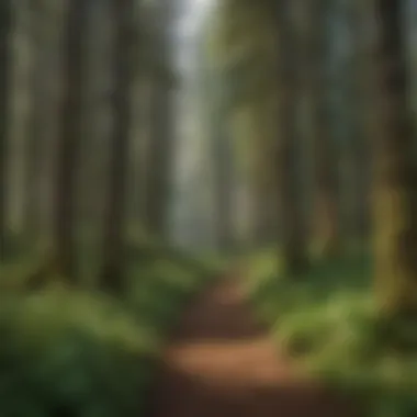 Lush Forest Trail on the Olympic Peninsula Lush forest trail winding through towering trees on the Olympic Peninsula