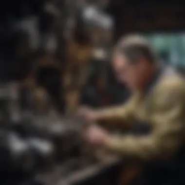 Precision Inspection of Diesel Engine Parts Mechanic inspecting engine parts